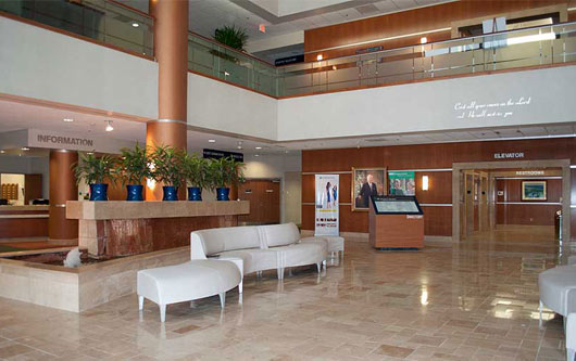 Reception area upon entering the Hickingbotham Outpatient Center