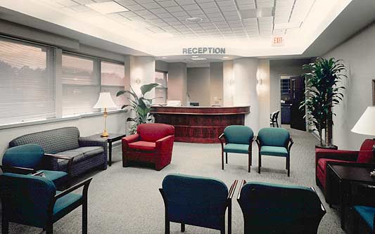 View of reception area showing front desk and sitting area